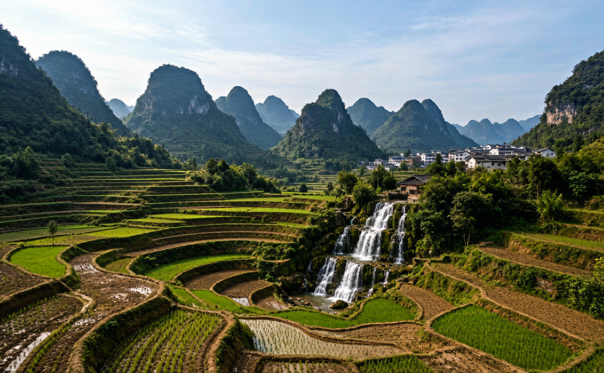 Guizhou waterfall trips karst countryside near Anshun China