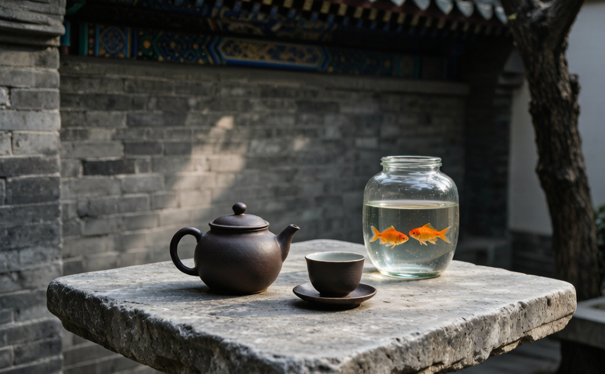 Beijing courtyard hotel guestroom with traditional lattice windows