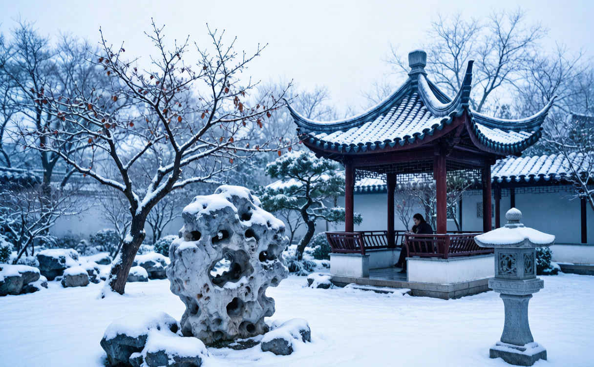 Snow-covered section of the Great Wall near Beijing, China