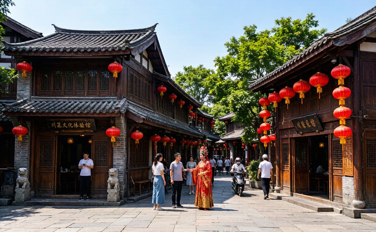 Lantern-lit Jinli street in Chengdu at night