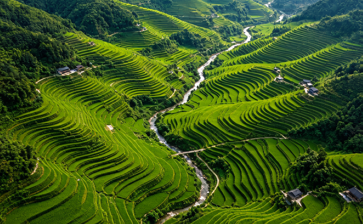Tourist flying a compact drone over a remote Chinese landscape
