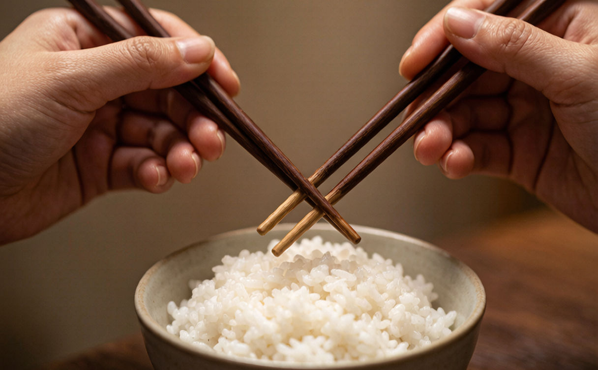 Chinese dining table setting with chopsticks placed neatly on a rest