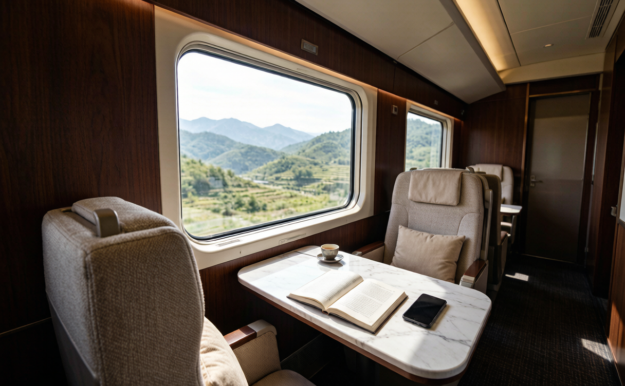 Private sleeper cabin interior on a luxury train in China