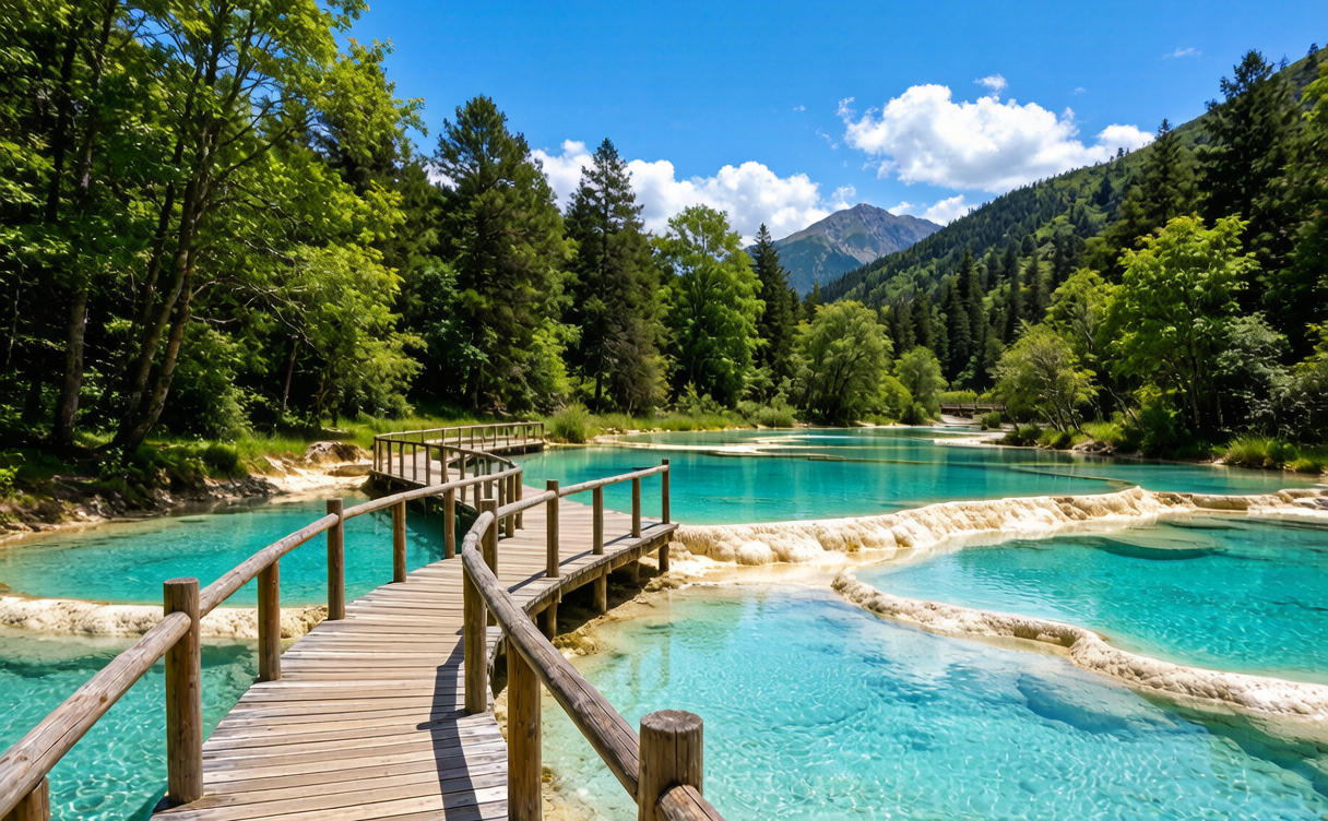 boardwalk through turquoise lakes hiking national parks China