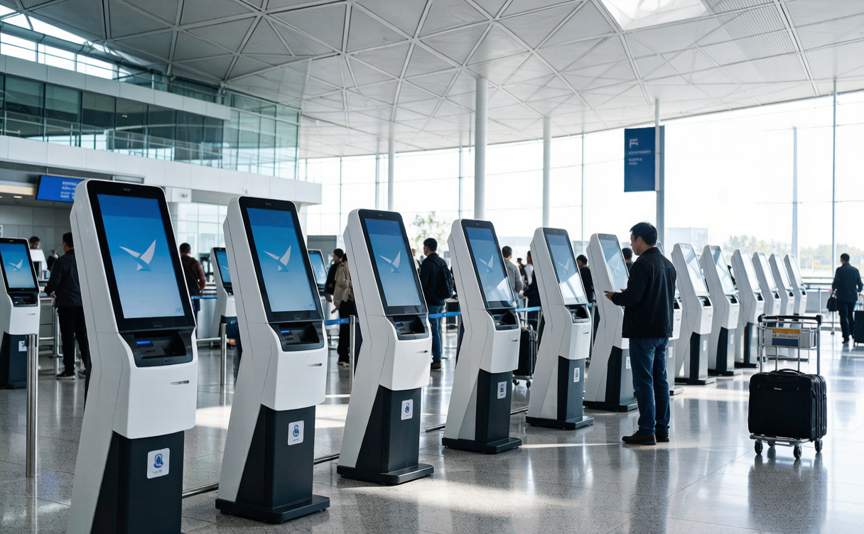 China new airports 2026 - self-check-in kiosks at a modern terminal