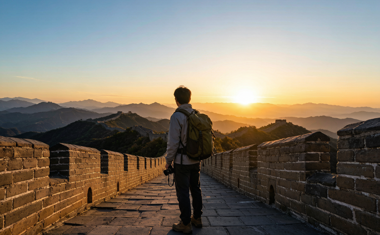 Solo traveler using a translation app on a street in China