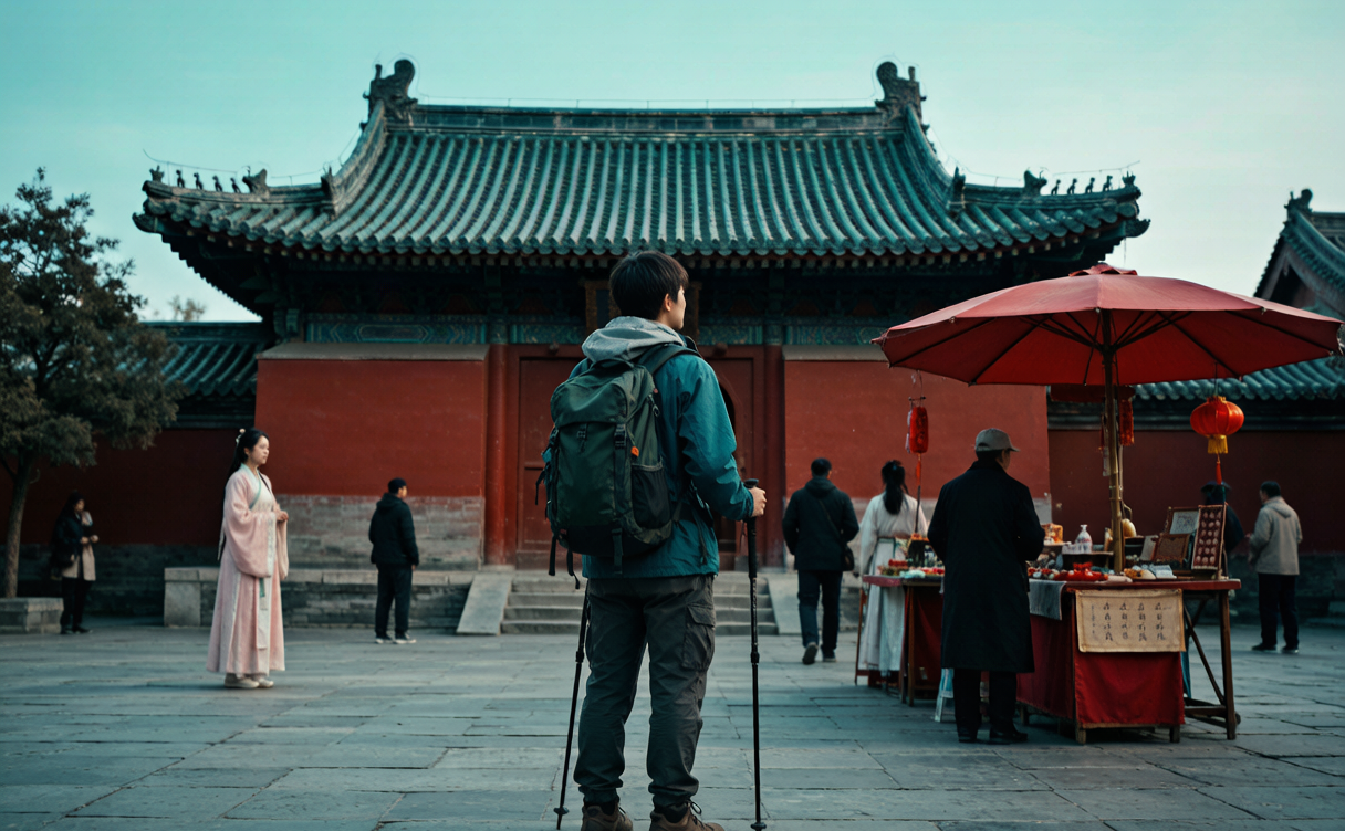 Solo traveler eating at a night market in China