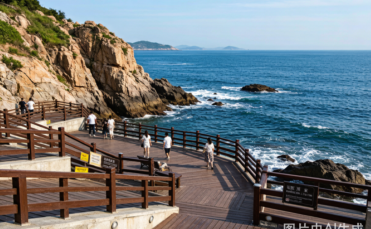 Dalian Xinghai Square coastal promenade at sunset