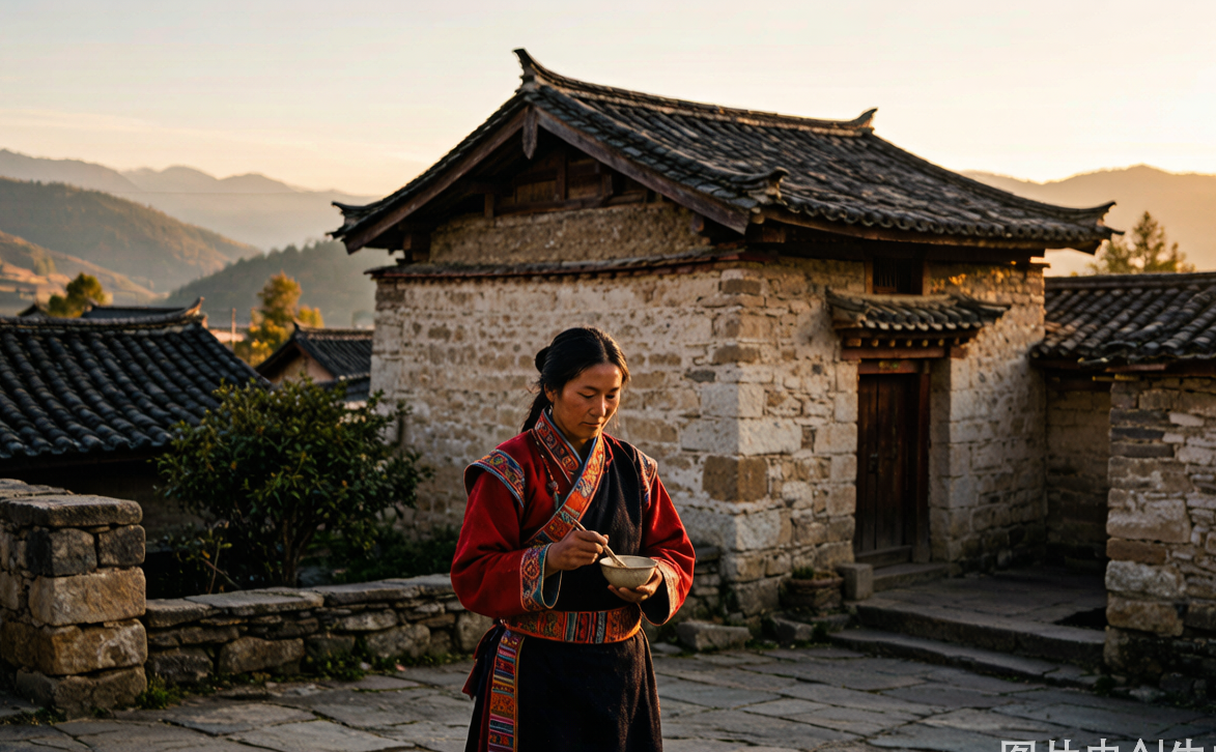 Tall stone watchtower among terraced fields in Suopo, Danba, Sichuan, China