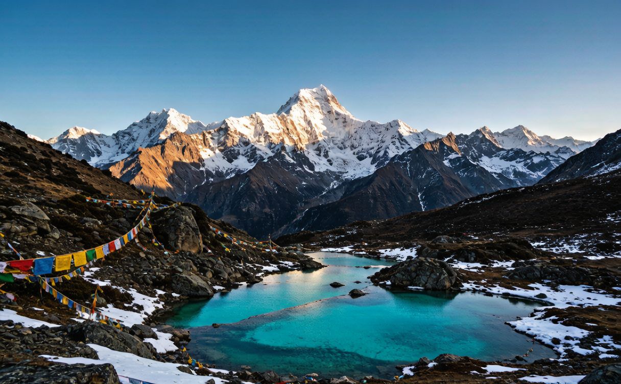 Three snow peaks of Daocheng Yading at sunrise