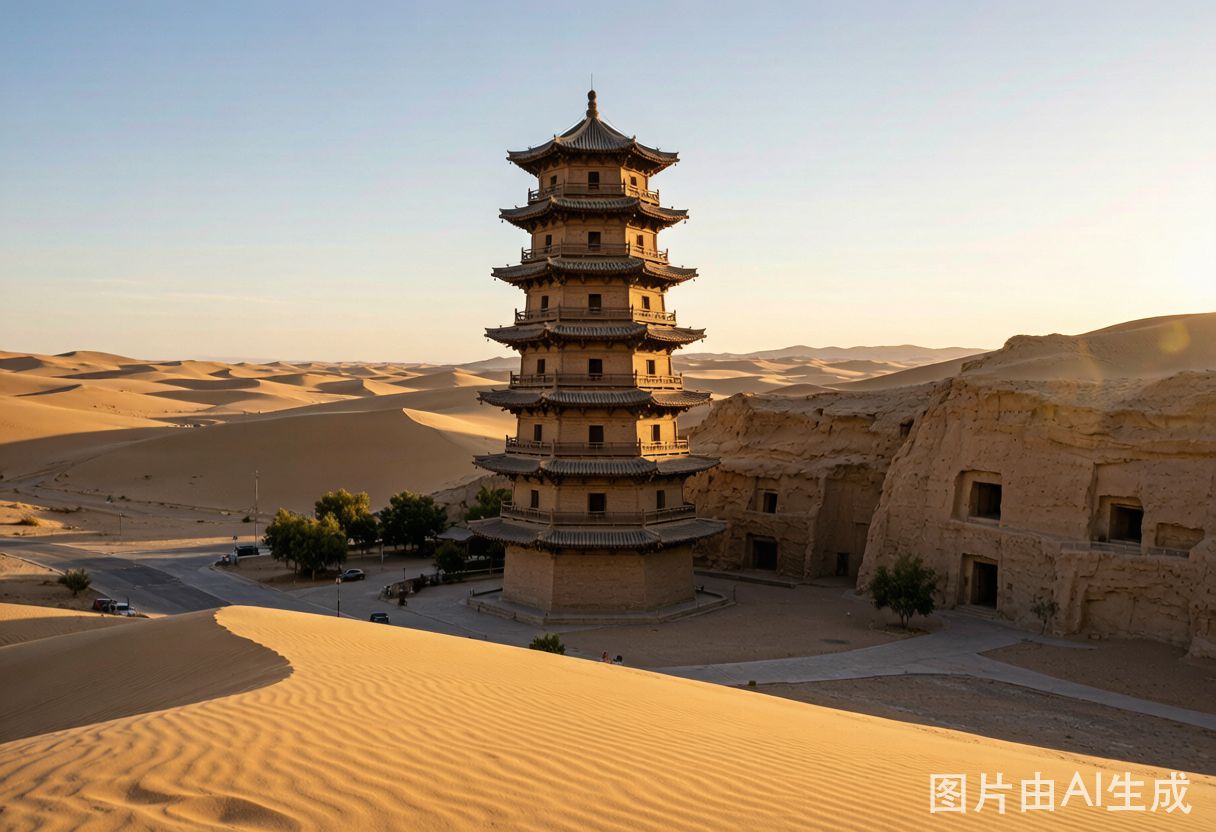 Nine-story cave temple facade at Dunhuang Mogao Caves