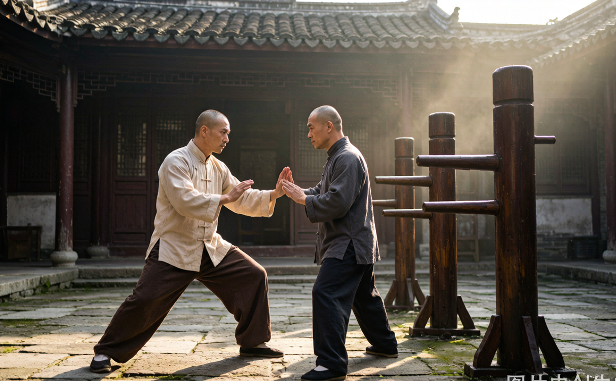 Wing Chun wooden dummy Foshan martial arts courtyard
