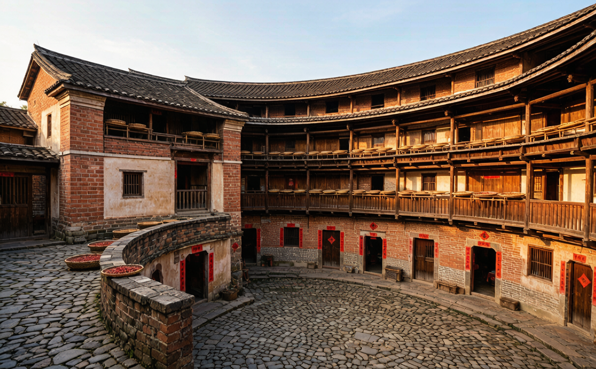 Hakka roundhouses Jiangxi weiwu fortress courtyard near Ganzhou