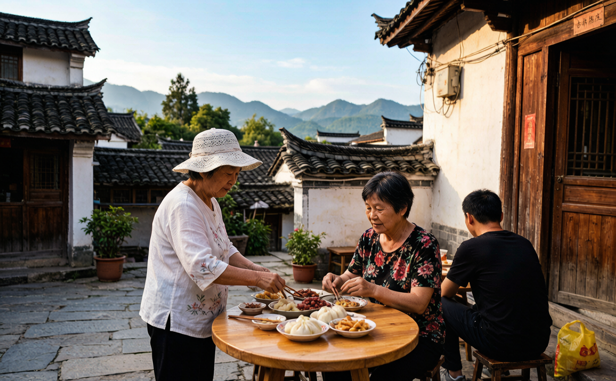 Busy Guilin rice noodle street stall serving breakfast in Guilin, China