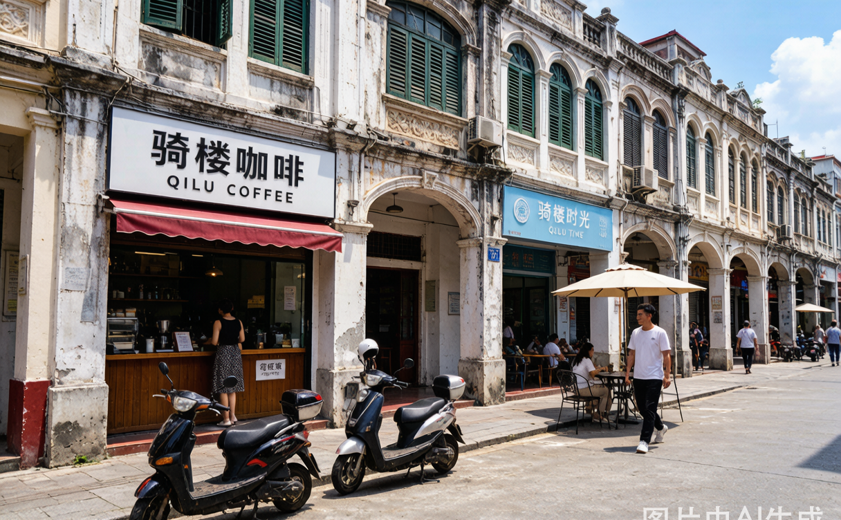Haikou Qilou Old Street arcade architecture at night