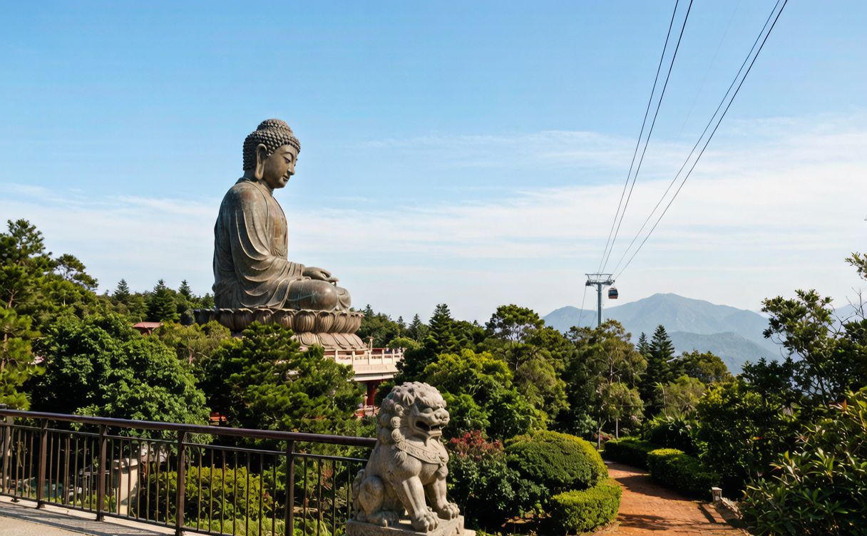 Ngong Ping 360 cable car over Lantau Island, Hong Kong, China