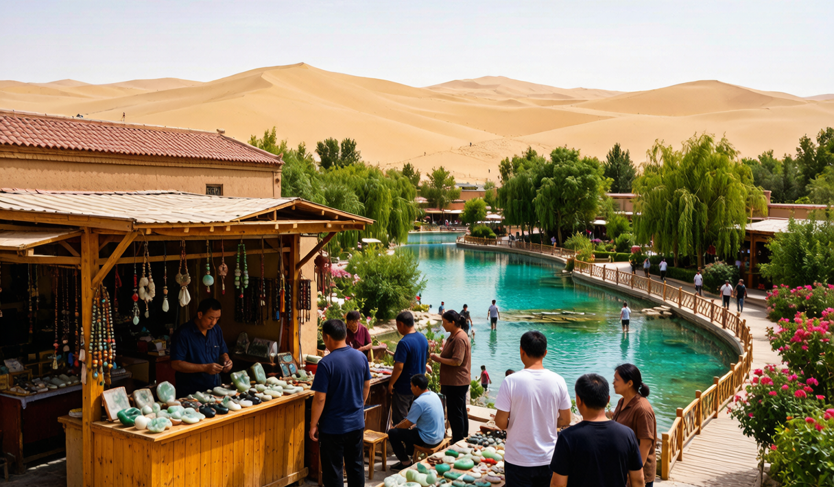 Hotan jade market with raw nephrite stones