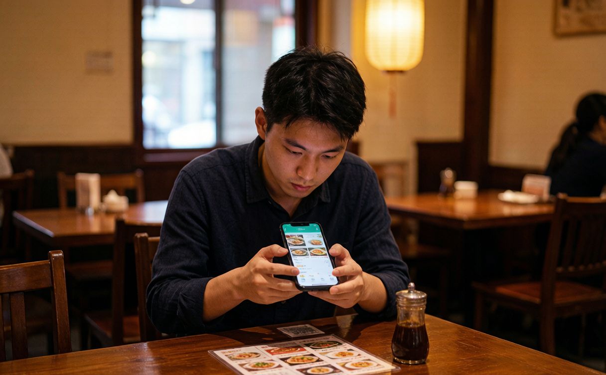 Meituan food delivery app with dish photos and map