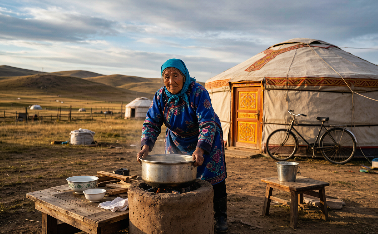 Inside a Mongolian yurt on the Inner Mongolia grassland with a hotpot