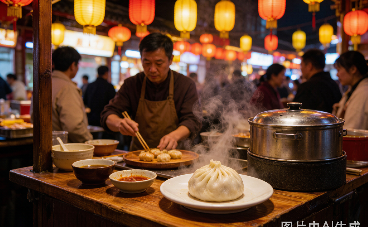 Kaifeng soup dumplings and peanut cake China street food
