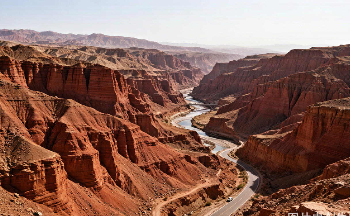 Narrow red sandstone slot canyon glowing orange at sunset in Kuqa Grand Canyon, Xinjiang, China