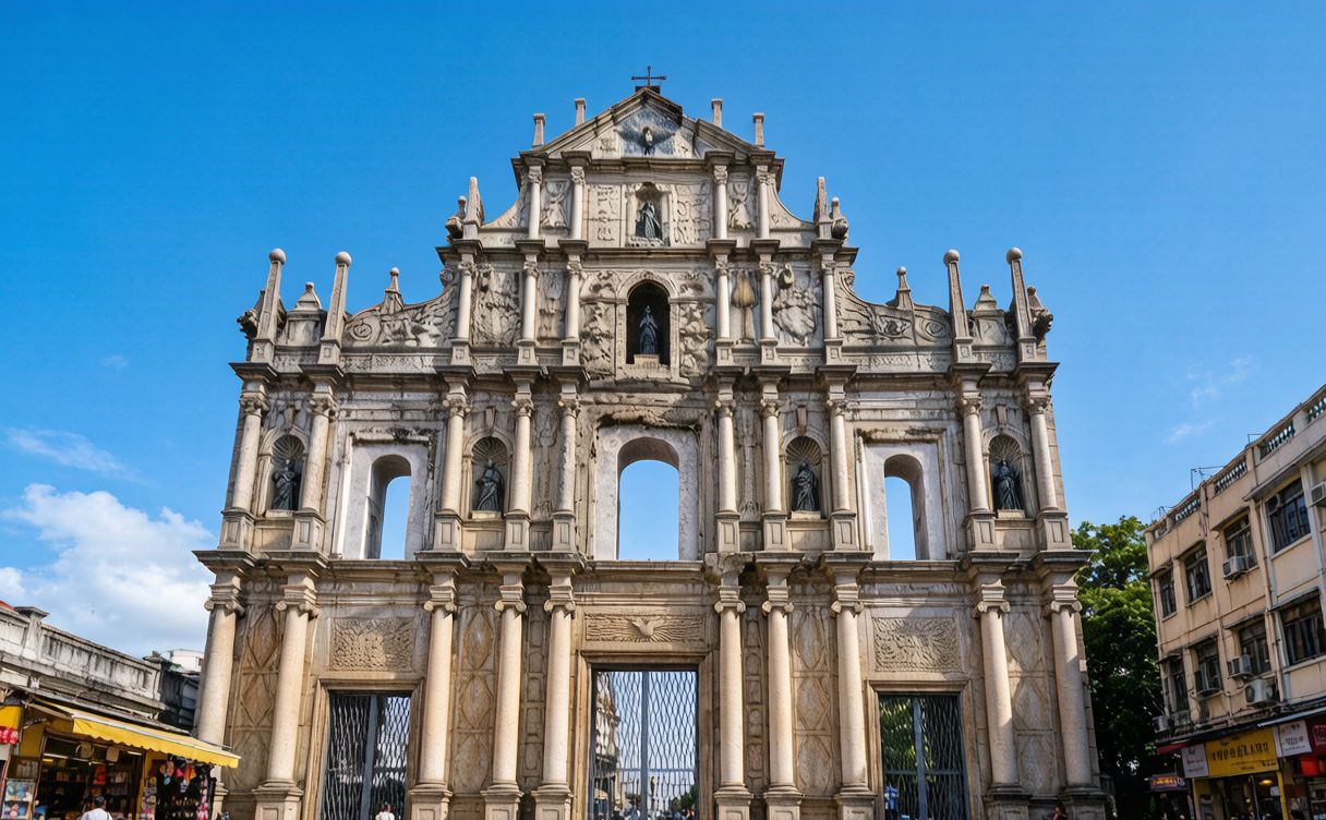 Stone staircase leading up to the Ruins of St Paul Macau façade