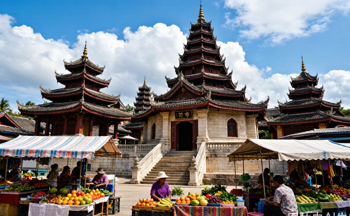 Night market stalls selling Dai and Burmese food in Mangshi, Yunnan, China