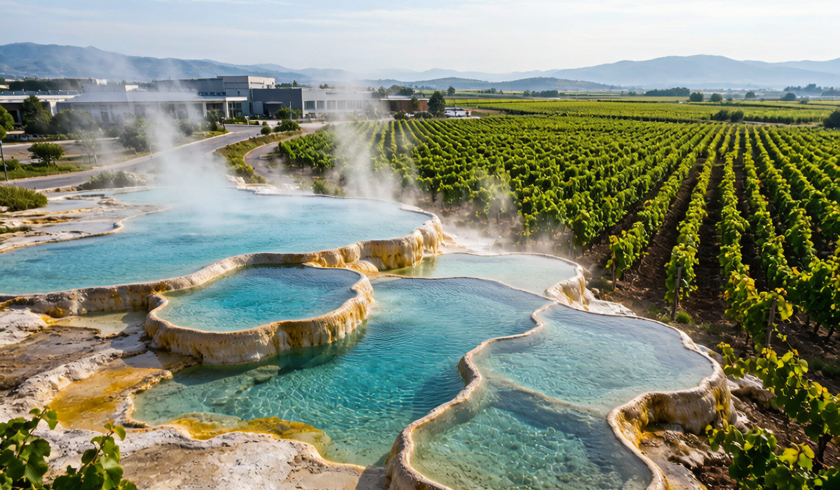 Mile Yunnan vineyard with red earth hills at sunset