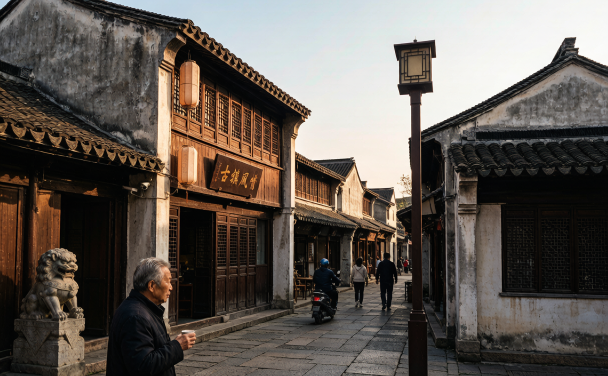 Weathered stone villa surrounded by trees in the Moganshan hills, Zhejiang, China