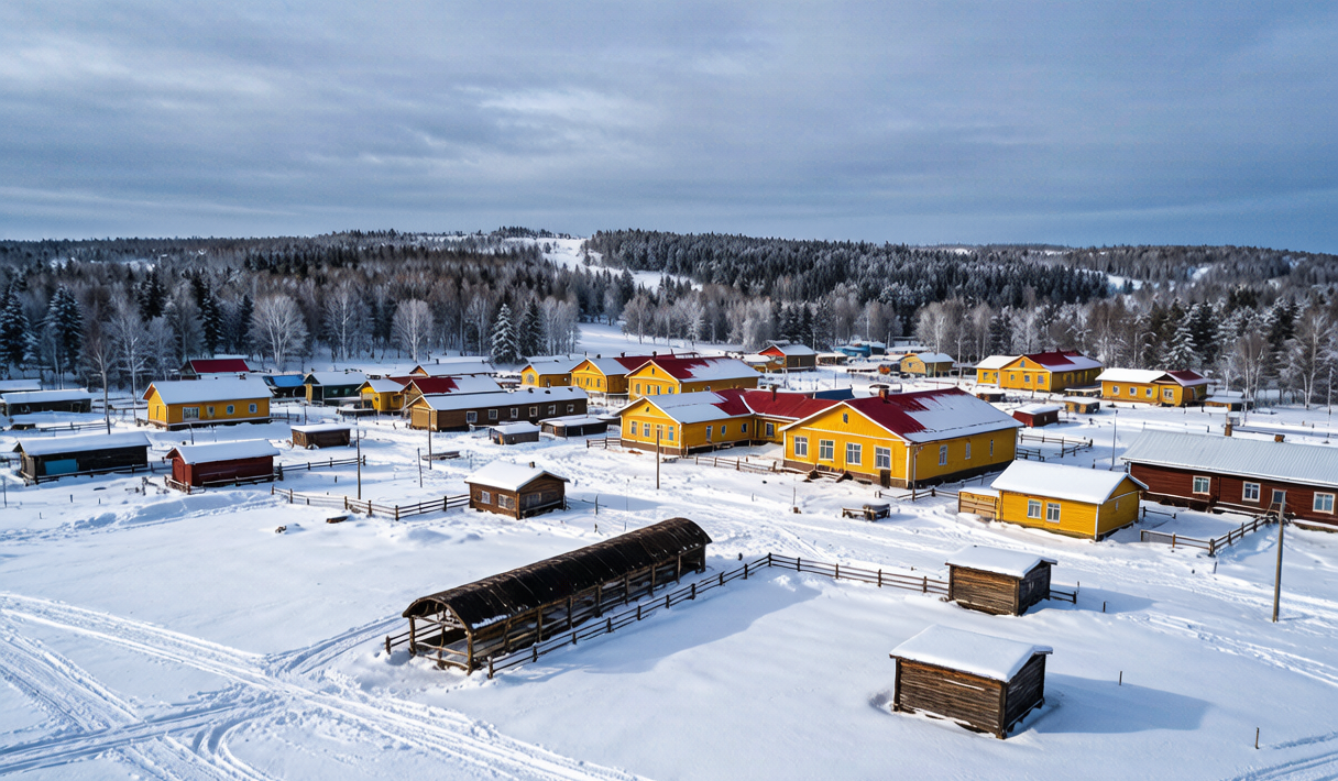 Mohe Arctic Village with snow and northern lights