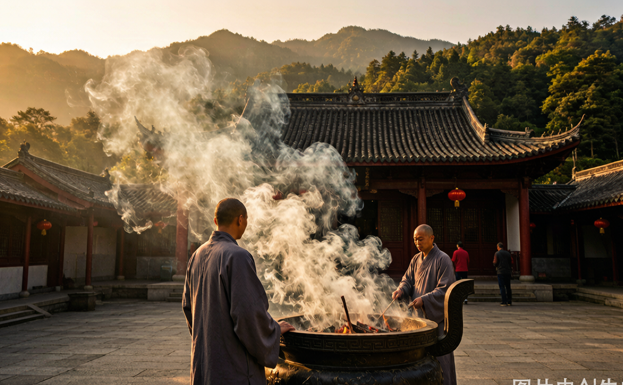 Tiantai Temple on Mount Jiuhua summit ridge