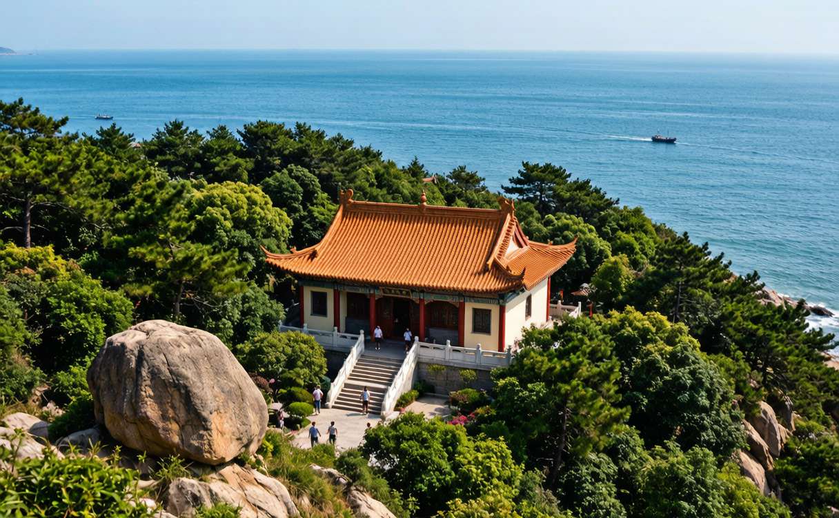 Bronze Guanyin statue overlooking the sea at Putuo Mountain, Zhejiang, China