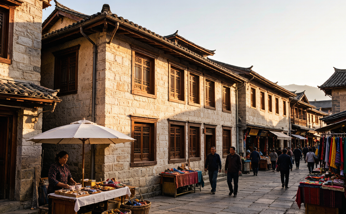 Seda county town and summer grassland beneath plateau mountains in Sichuan, China