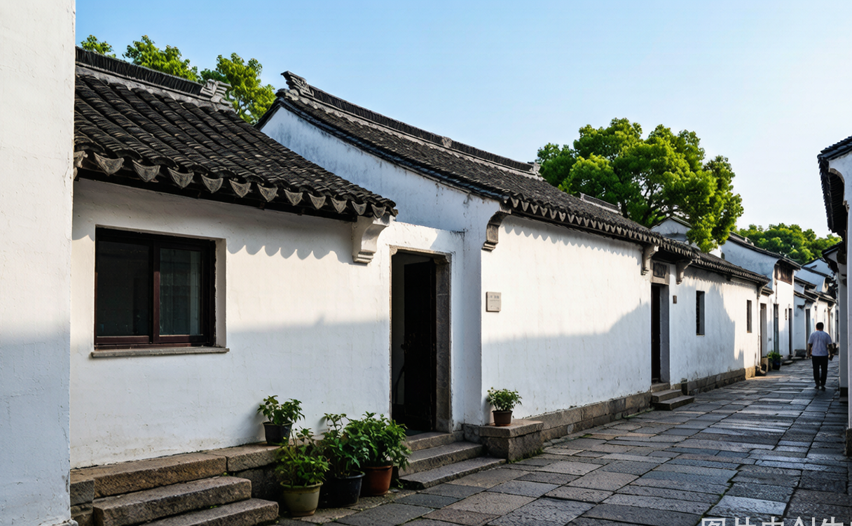 Traditional black-awning boat on a Shaoxing canal with stone bridges