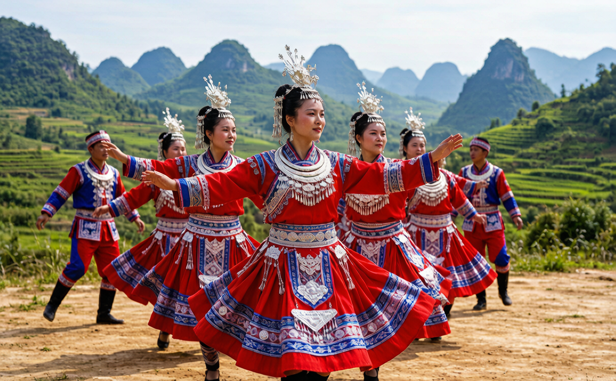 Sani minority dance performance at Shilin Stone Forest, Yunnan, China
