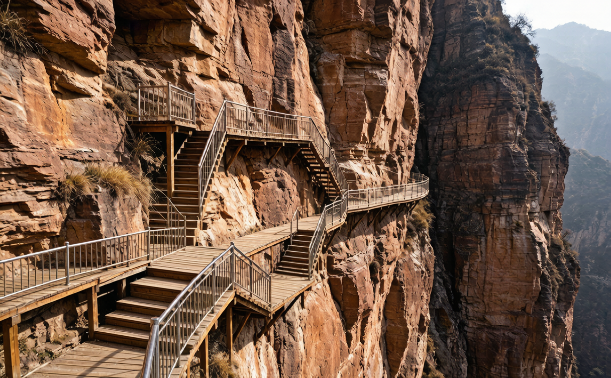 cliffside walkways at Maijishan Grottoes, the highlight of any Tianshui travel guide