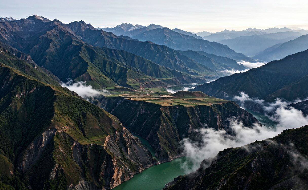 Yarlung Tsangpo Grand Canyon river view near Nyingchi Tibet China