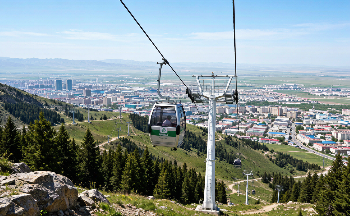 Urumqi travel guide - cable car up Mount Hongguang above Urumqi, Xinjiang, China