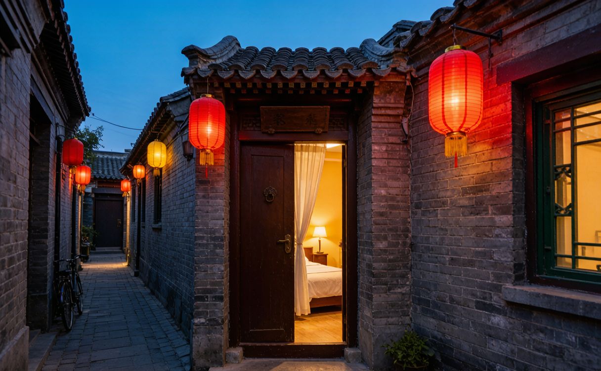 Forbidden City red walls at sunrise from Dongcheng