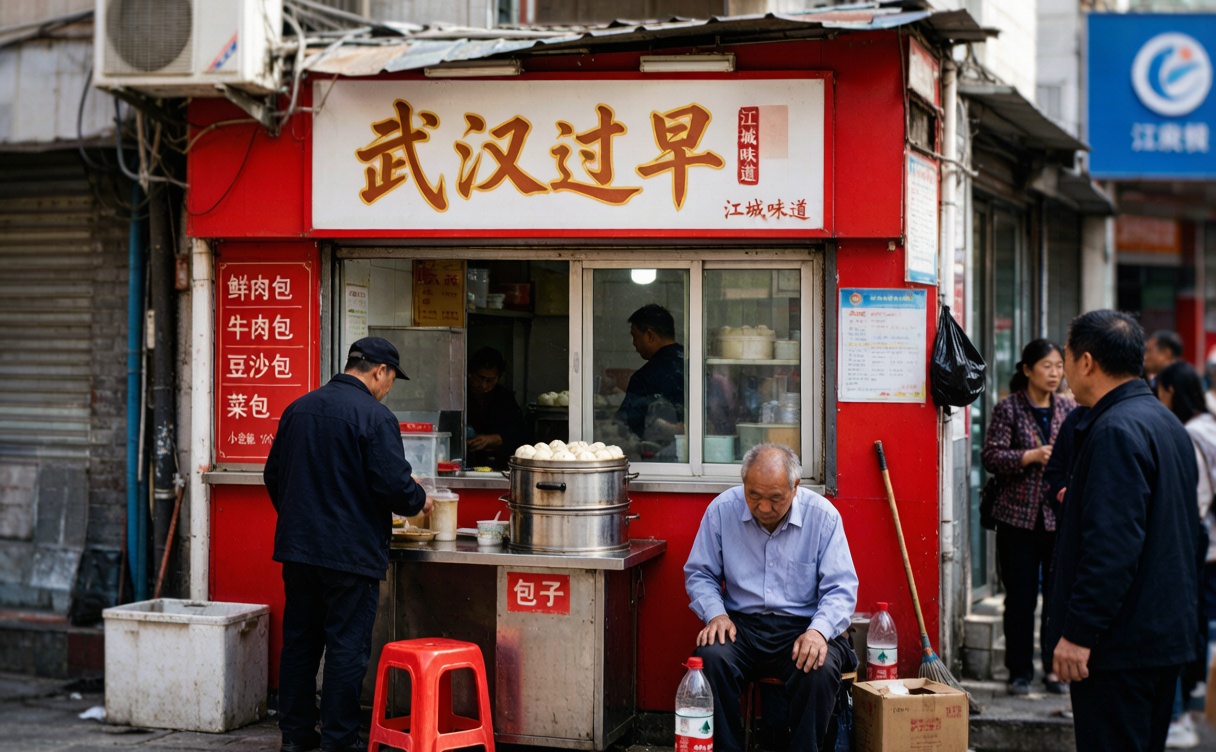 Bowl of Wuhan hot dry noodles tossed with sesame paste at a breakfast stall, Wuhan, Hubei, China