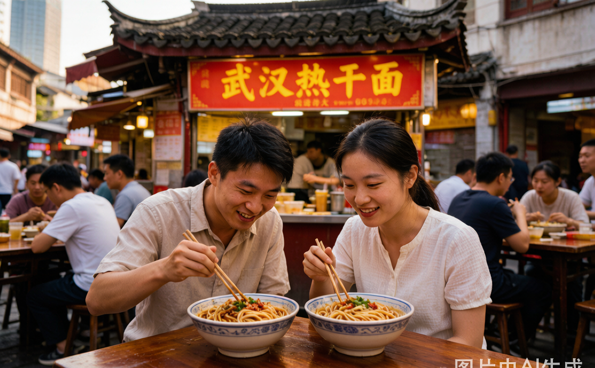 Wuhan street food hot dry noodles night market China
