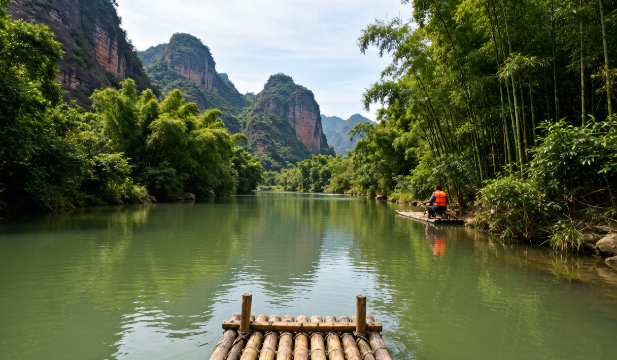 Wuyishan Nine Bend River bamboo raft danxia cliffs
