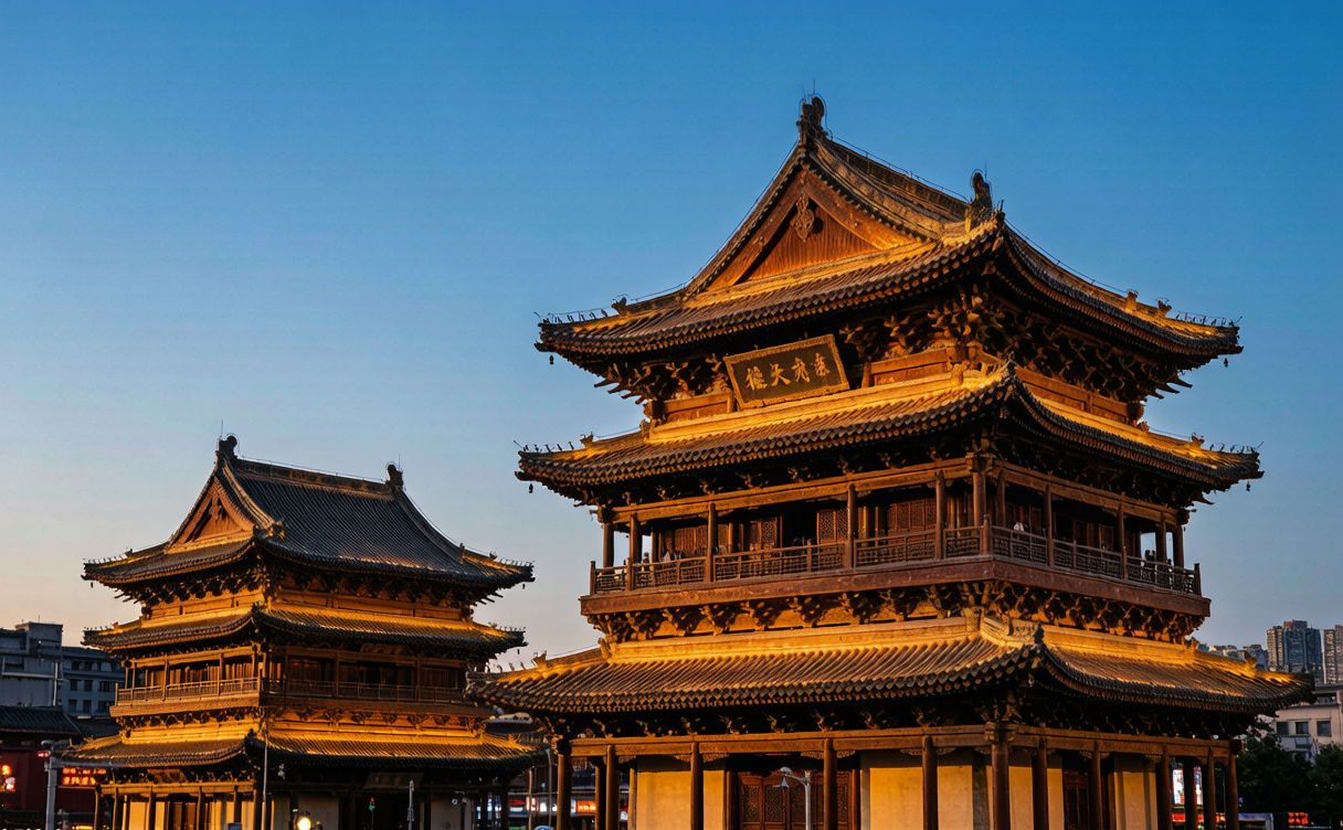 Xi'an Bell Tower lit up at night