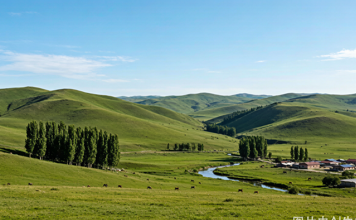 Golden poplar trees and a traditional Tibetan house on the grassland near Xinduqiao, Sichuan, China