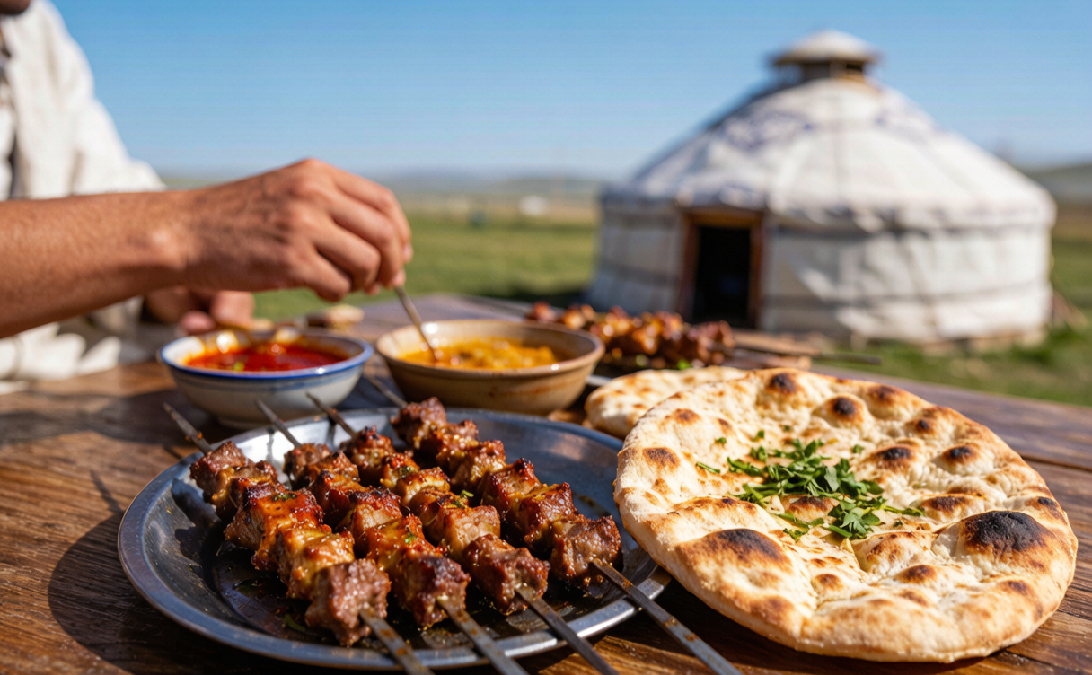 Charcoal grill with cumin lamb skewers at a night market in Urumqi, Xinjiang, China