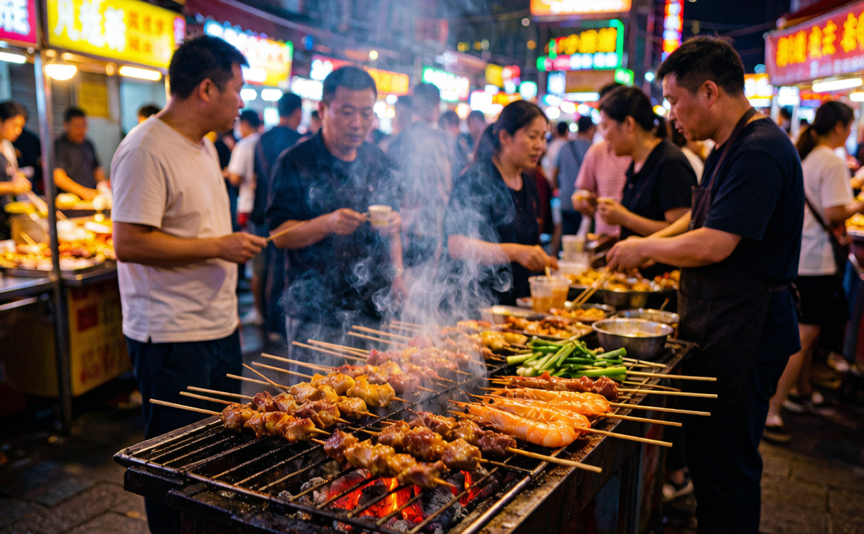Xuzhou barbecue skewers night market Jiangsu China