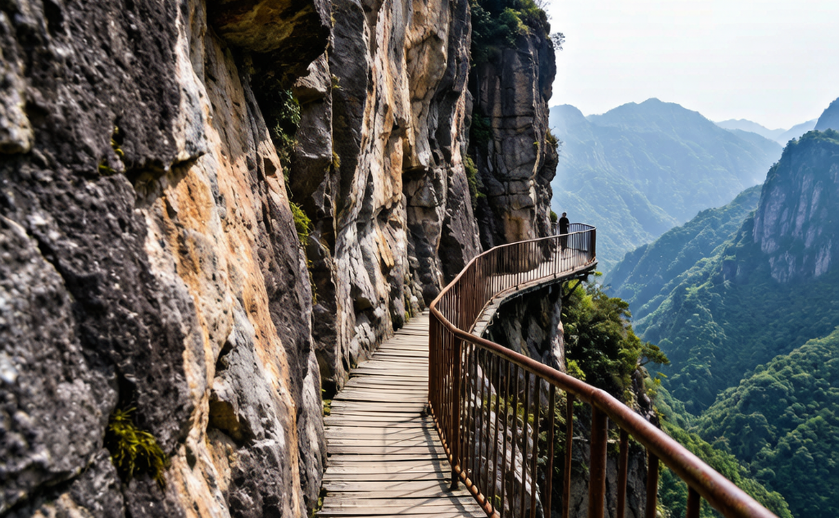 Tall Dalongqiu waterfall dropping into a green gorge at Yandangshan