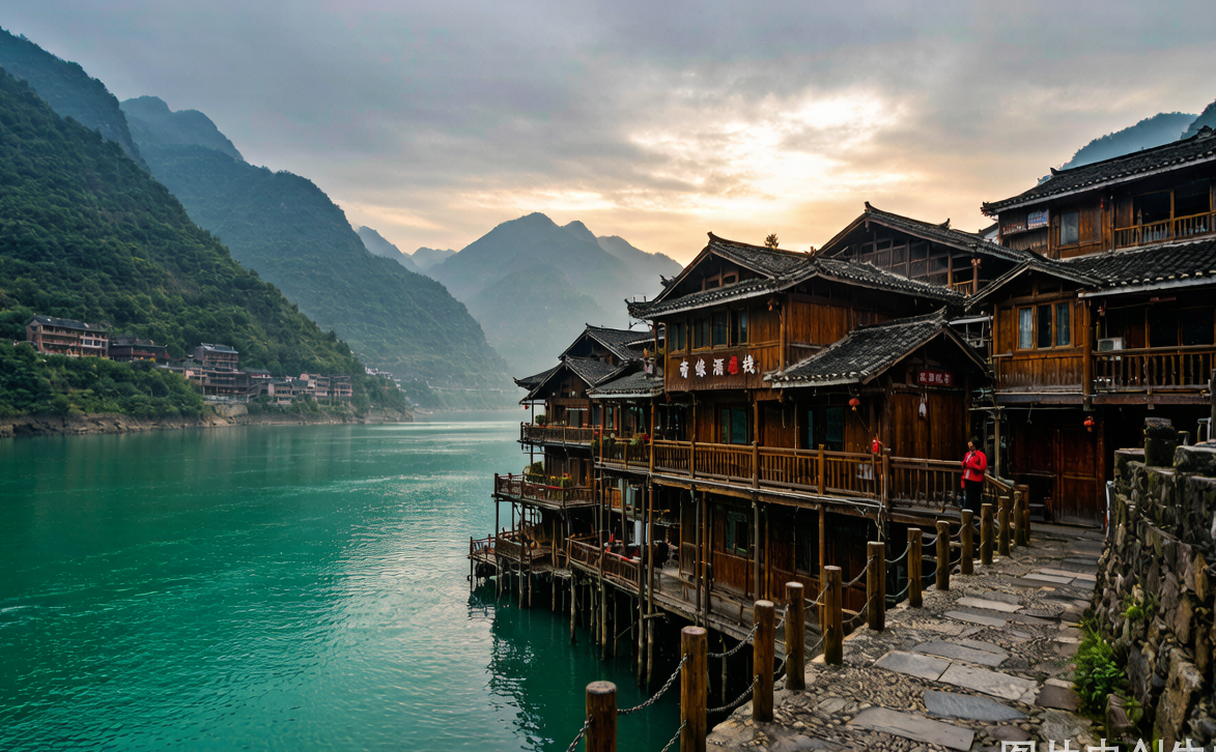 Three Gorges Tribe scenic area stilt houses Yichang