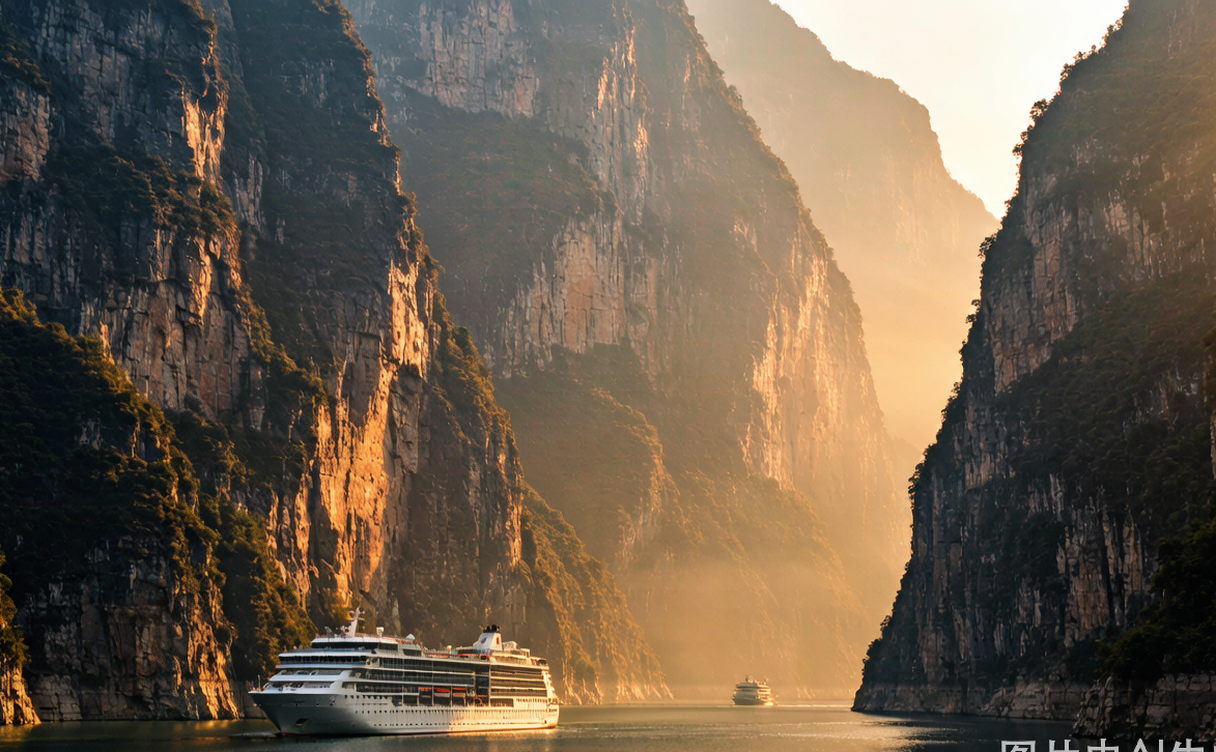 Cruise ship Xiling Gorge Yichang golden hour