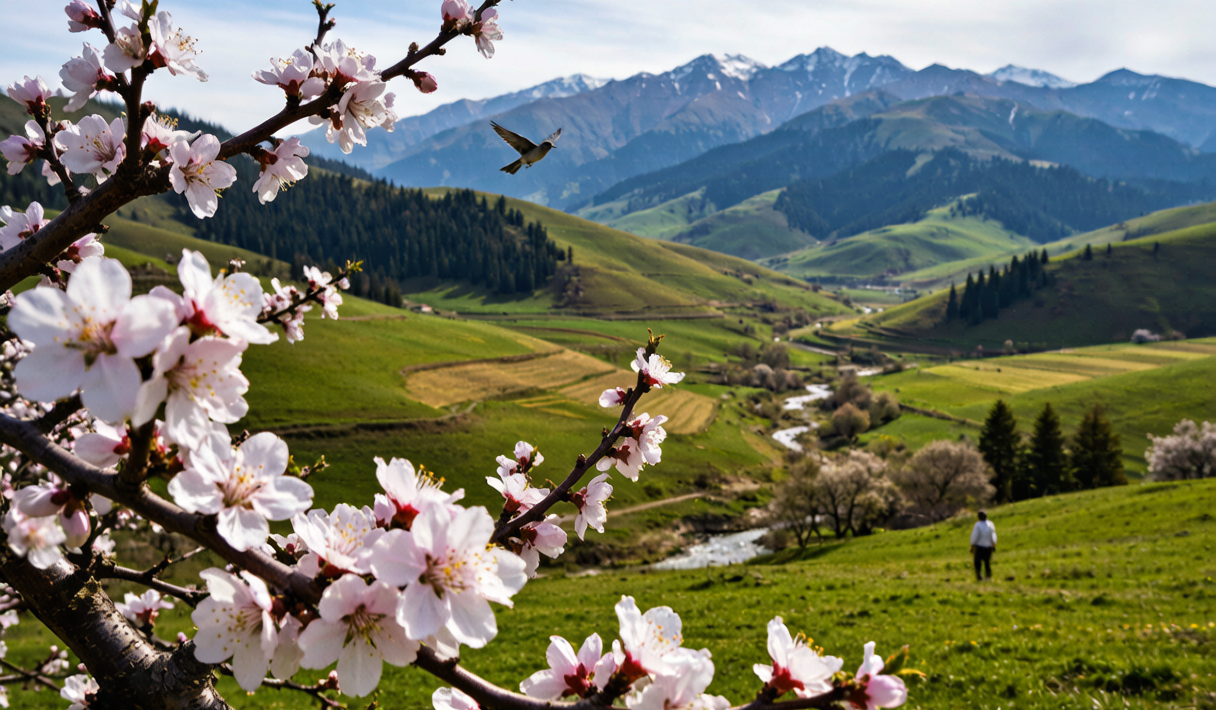 Yili Nalati grassland with horses and yurts